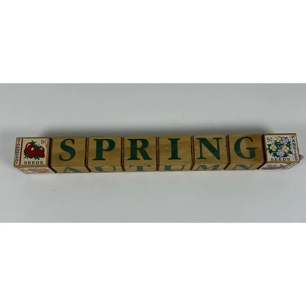 VTG 90s Alphabet Block Seasons Sign Seed Packet Themed Country Decor